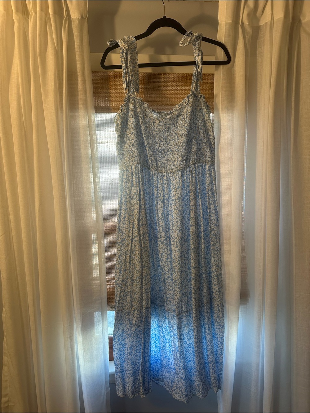 Blue Floral Tie-Strap Maxi Dress